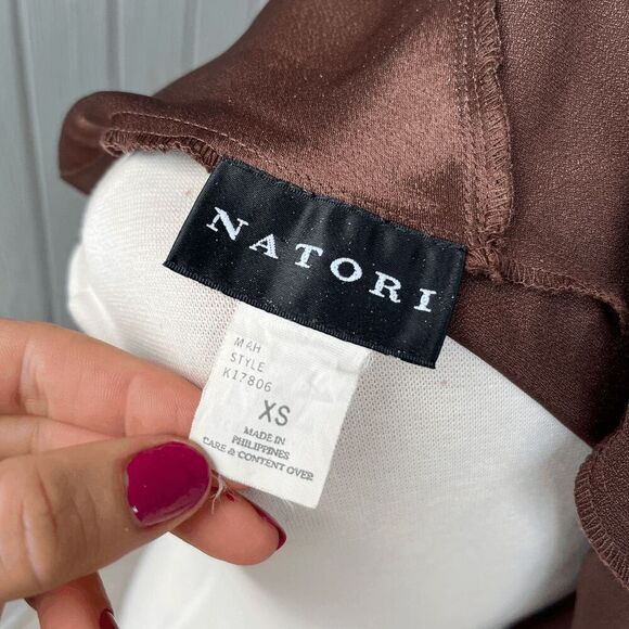 VTG 90s Natori Satin Slip Dress XS/S Leopard Embroidery Crisscross Back - Picture 6 of 9